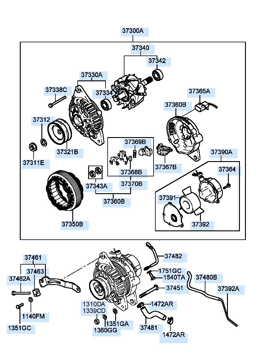 HYUNDAI (HS), STAREX 97, RECTIFIER ASSY-GENERATOR, 3738042300 