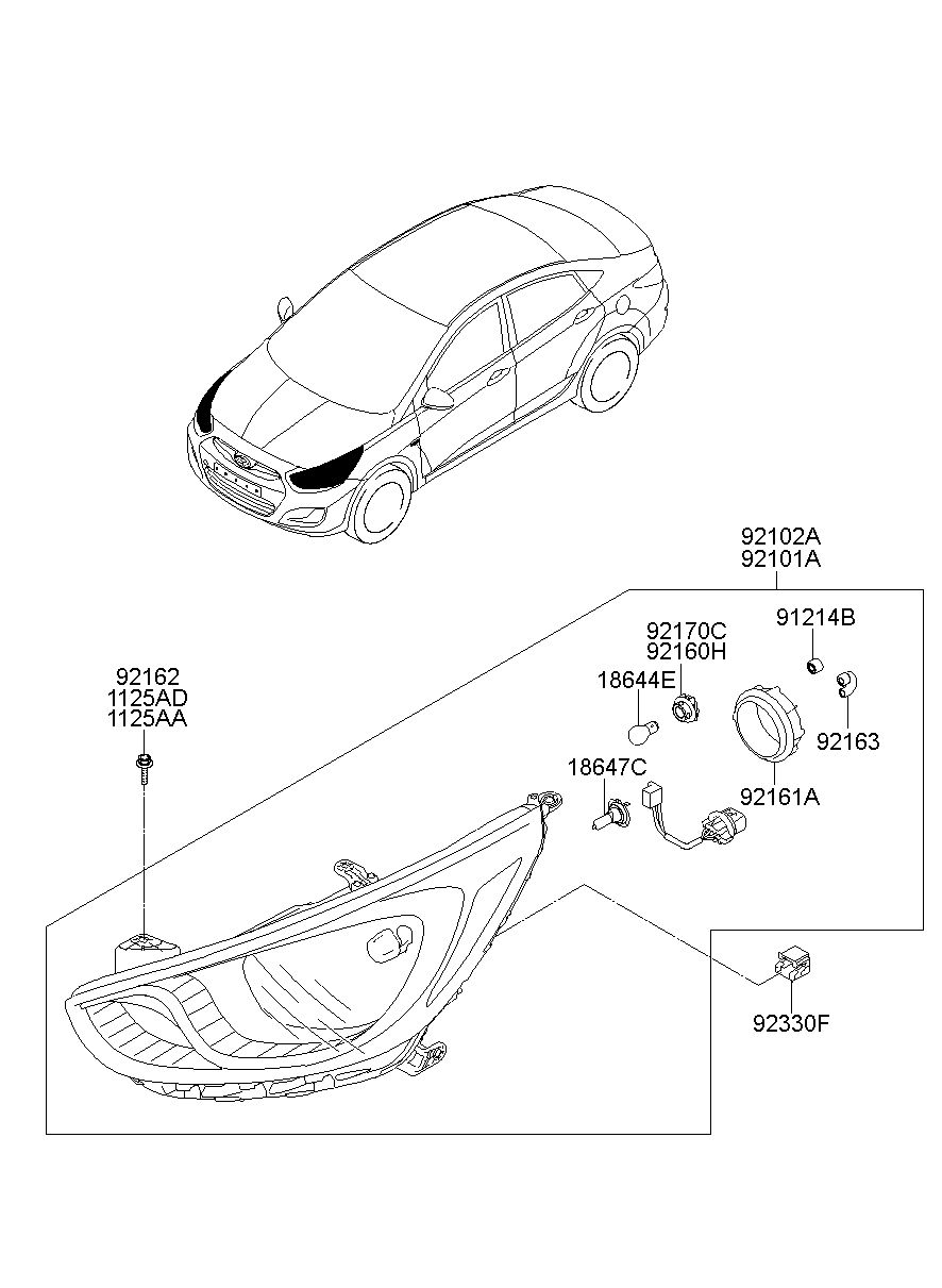 HYUNDAI (HS), NEW ACCENT, LAMP ASSY-HEAD,RH, 921021R500 (92102-1R500)