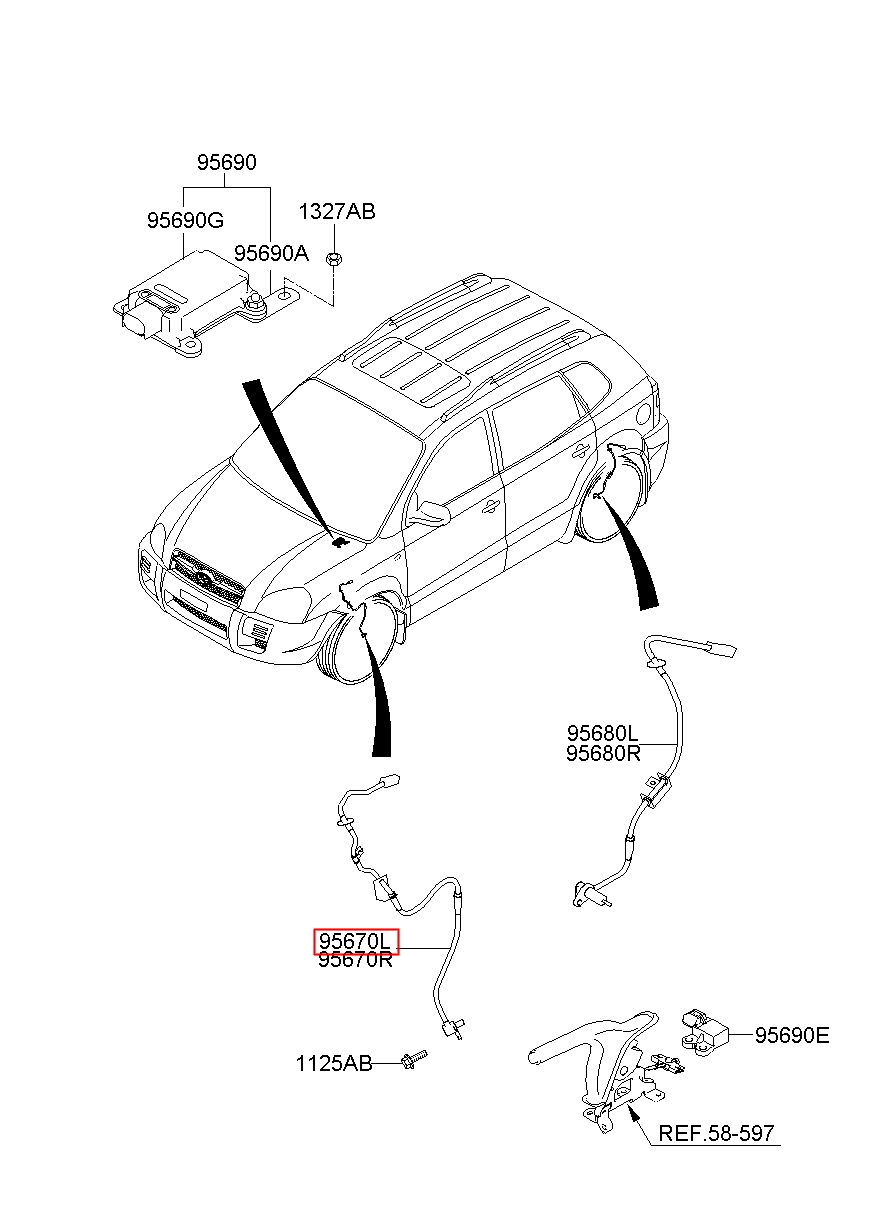 HYUNDAI (HS), TUCSON 06, SENSOR ASSY-ABS FR WHEEL LH, 956702E300