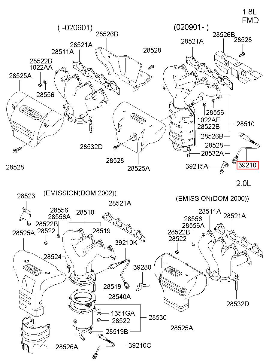 HYUNDAI (HS), SONATA (EF) 98, SENSOR ASSY-OXYGEN, 3921023600