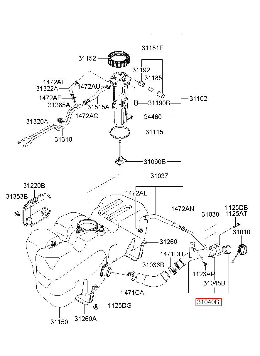 HYUNDAI (HS), PORTER 2, NECK ASSY-FUEL FILLER, 311214F000 (31121 