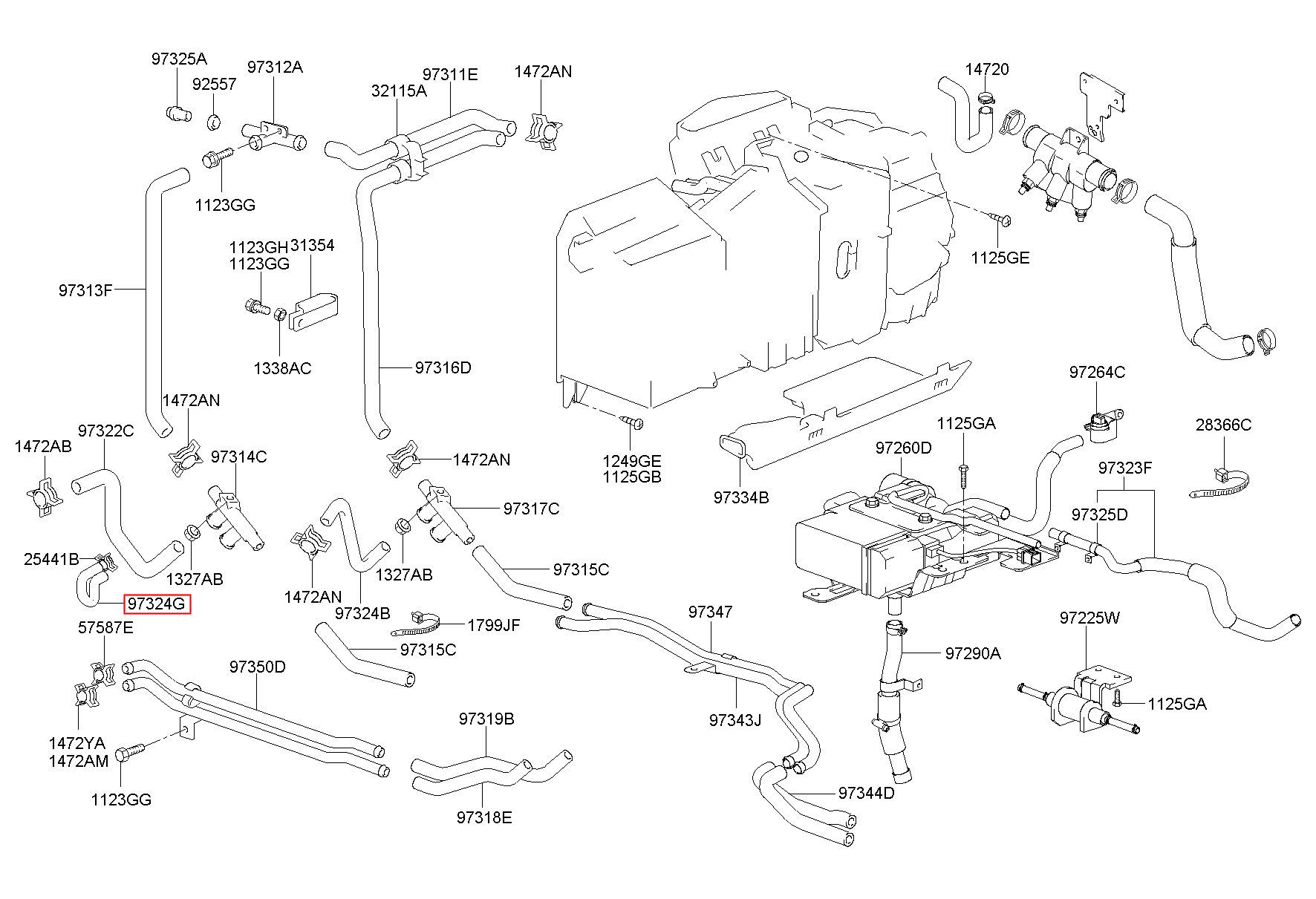 HYUNDAI (HS), STAREX 97, HOSE-WATER OUTLET, 973224A600 (97322-4A600)