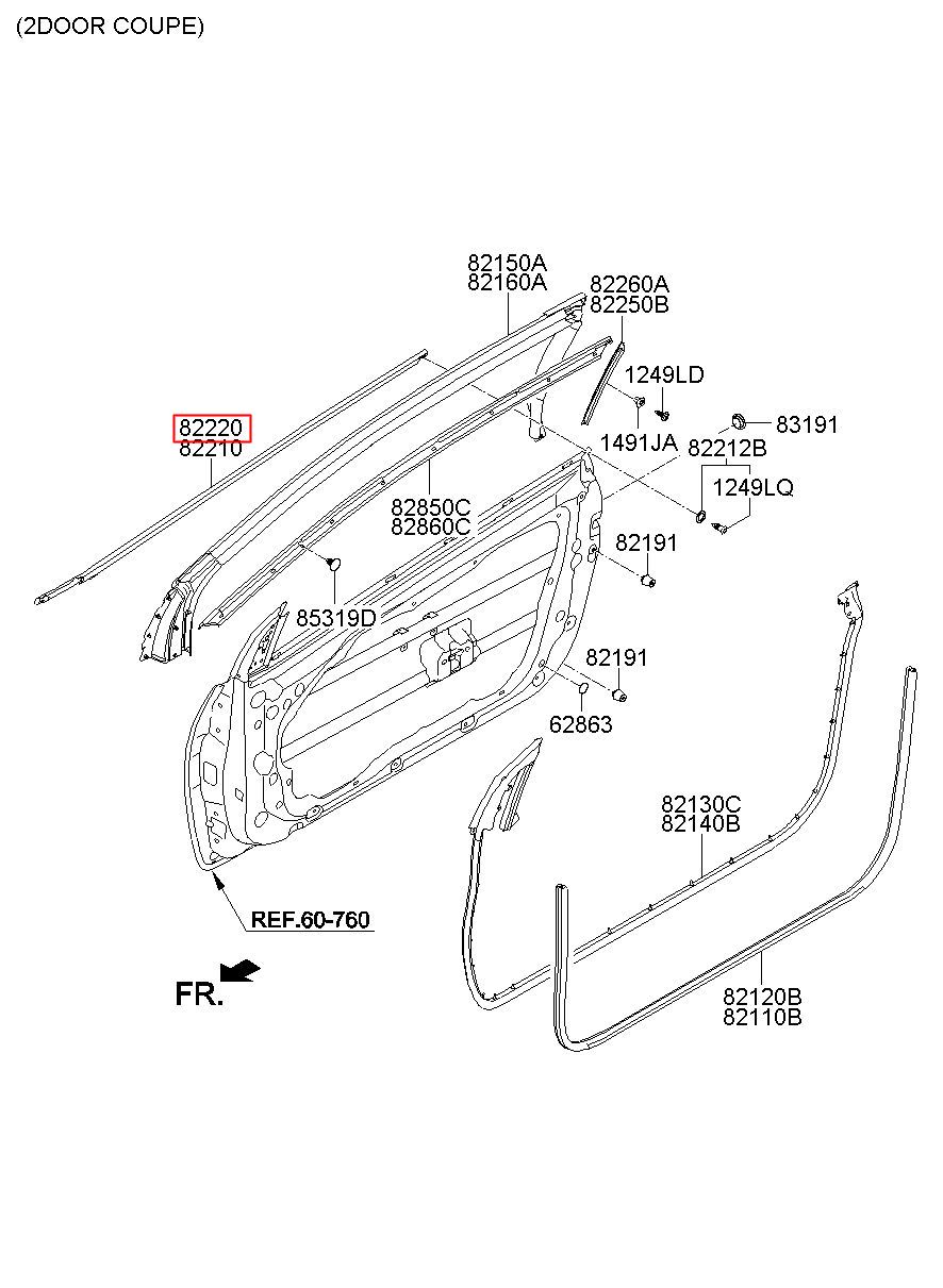 HYUNDAI (HS), K3 12, W/STRIP ASSY-FR DR BELT O/S RH, 82220A7000