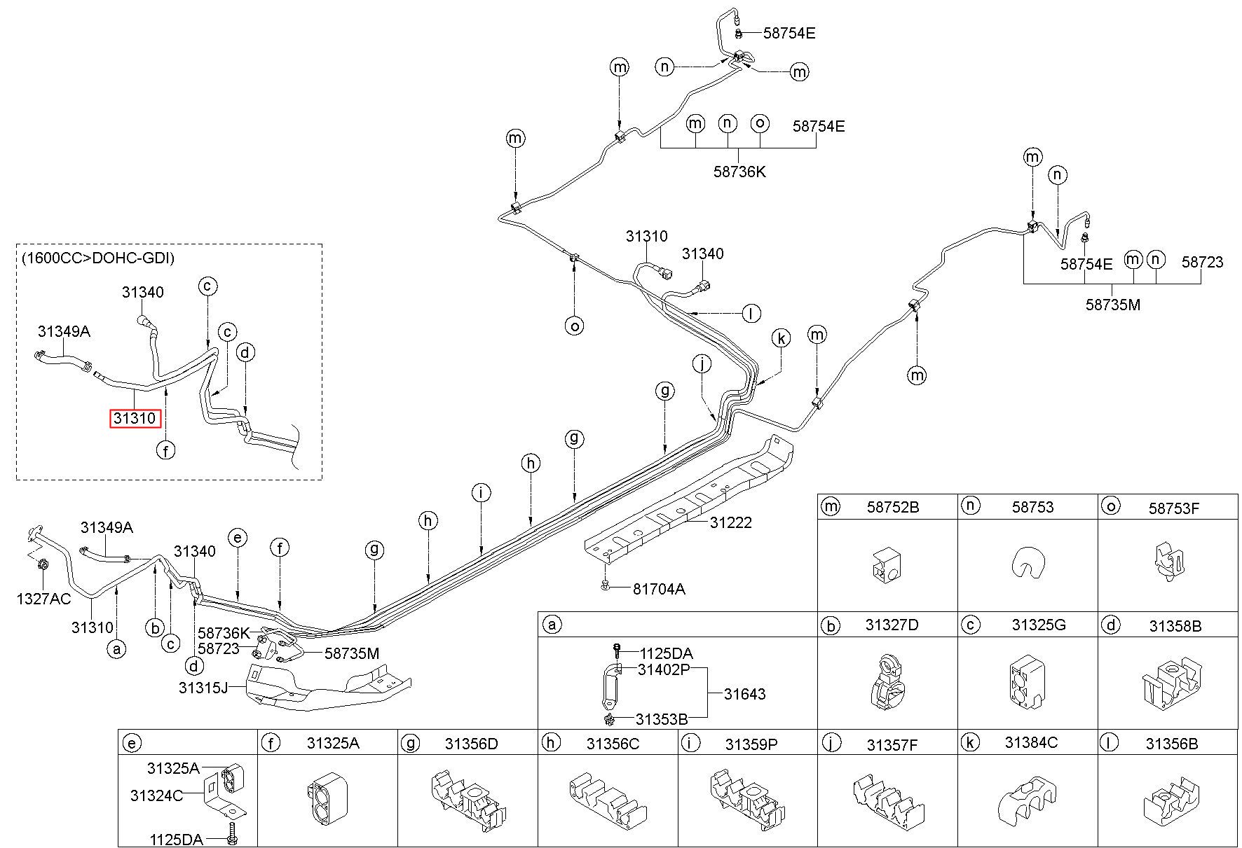 KIA (KS), NEW PRIDE (RIO) 12, TUBE-FUEL FEED, 313101W010 (31310-1W010)