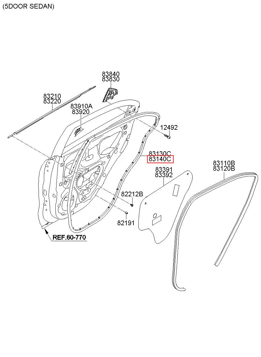 KIA (KS), NEW PRIDE (RIO) 12, W/STRIP ASSY-RR DR SIDE RH